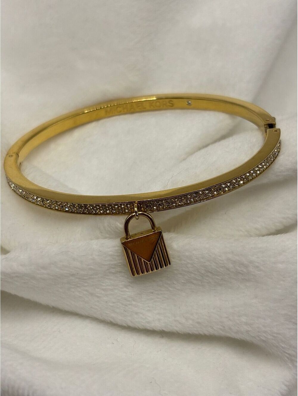 Michael Kors Gold Tone Pave Stone Bangle Bracelet with Charm